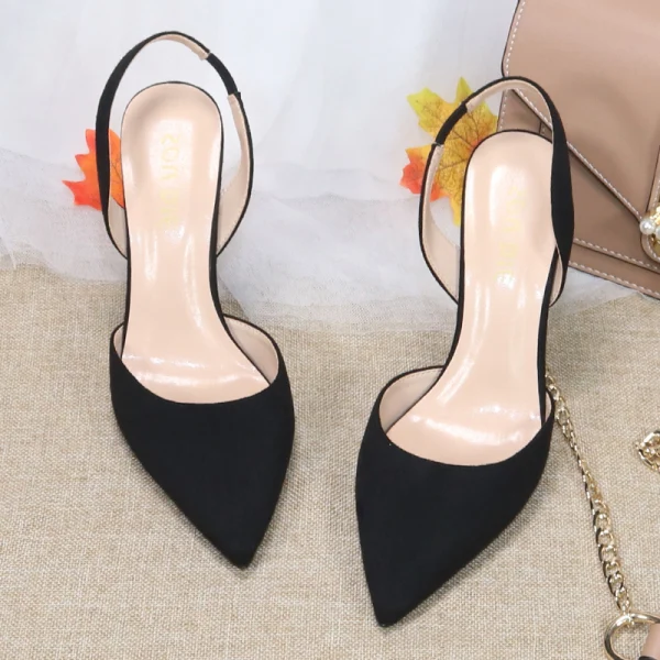 Piękne Czarne Zużycie ulicy Slingback Zamszowe Sandały Damskie 2020 10 cm Szpilki Szpiczaste Sandały