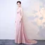 Sexy Rosa Rückenfreies Abendkleider 2018 A Linie Schleife Neckholder Ärmellos Sweep / Pinsel Zug Festliche Kleider