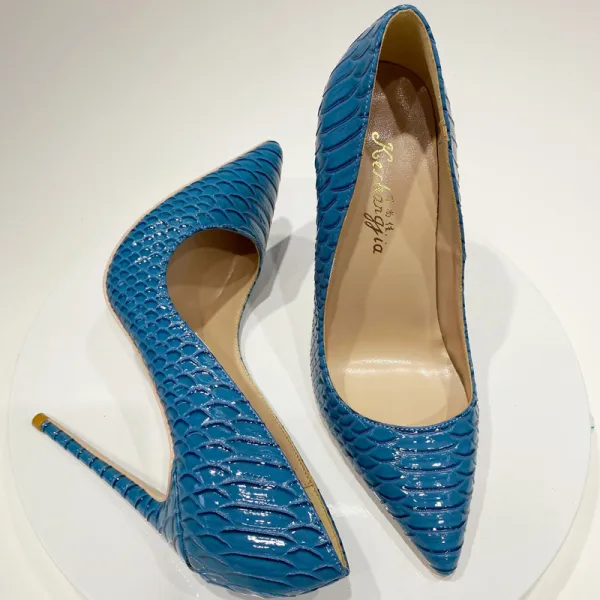 Chic / Belle Océan Bleu Vêtement de rue Motif Peau De Serpent Escarpins 2020 12 cm Talons Aiguilles À Bout Pointu Escarpins