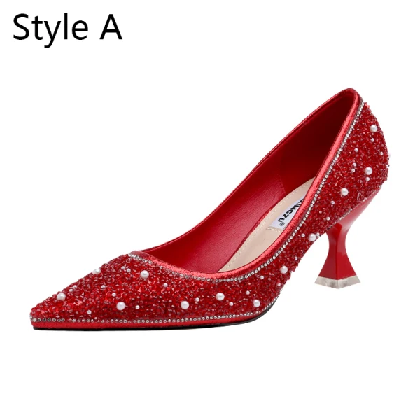 Charmant Rot Abend Pumps 2020 Perle Strass 6 cm Stilettos Spitzschuh Pumps