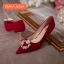 Charmant Burgunderrot Perle Strass Brautschuhe 2020 6 cm Stilettos Spitzschuh Hochzeit Pumps