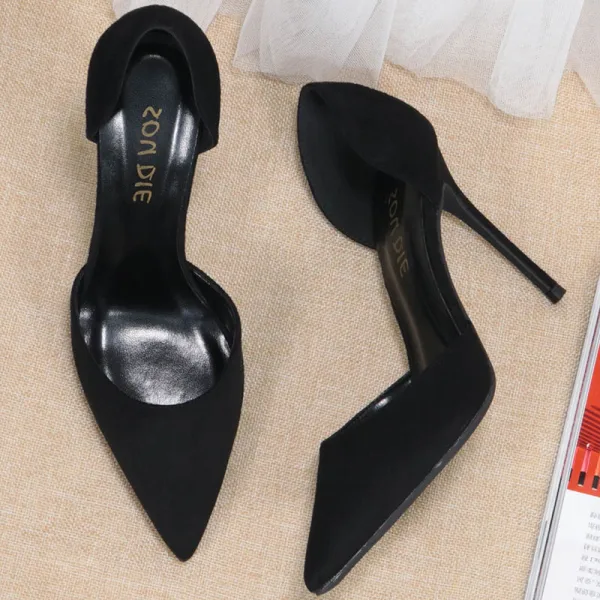 Elegant Black Suede Evening Party Womens Shoes 2020 10 cm Stiletto Heels Pointed Toe High Heels