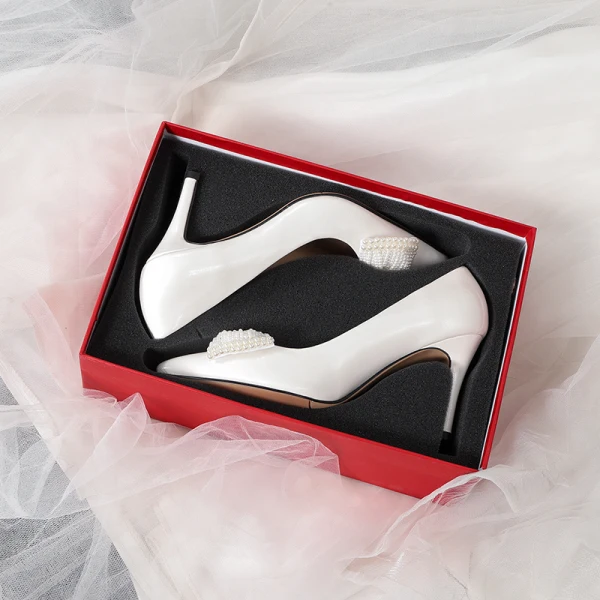 Chic Ivoire Perle Noeud Chaussure De Mariée 2020 8 cm Talons Aiguilles À Bout Pointu Mariage Escarpins