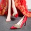 Chinese style Satin Red Wedding Shoes 2020 Gold Appliques 8 cm Stiletto Heels Pointed Toe Wedding Pumps