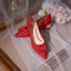 Charmant Argenté En Dentelle Faux Diamant Chaussure De Mariée 2020 Mariage 6 cm Talons Épais À Bout Pointu Escarpins