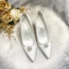 Chic / Beautiful Satin Red Pearl Wedding Shoes 2020 Leather 9 cm Stiletto Heels Pointed Toe Wedding Pumps