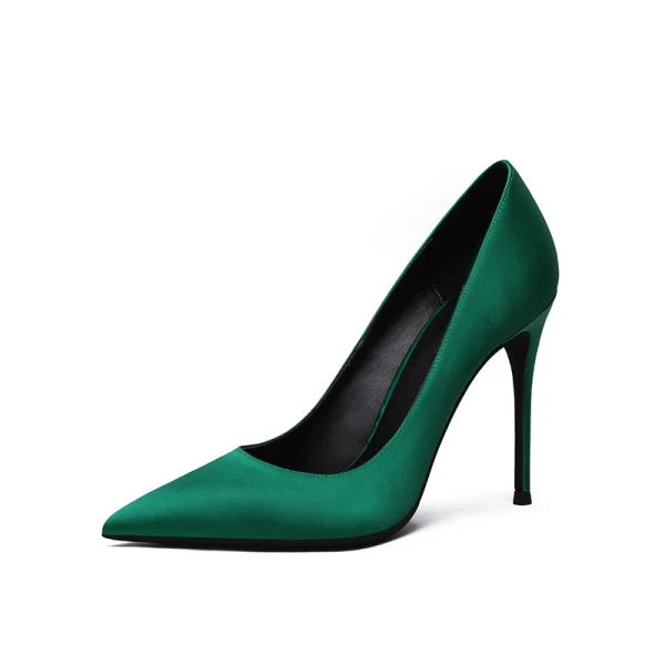 Simple Vert Foncé Satin Promo Escarpins 2020 10 cm Talons Aiguilles À Bout Pointu Escarpins