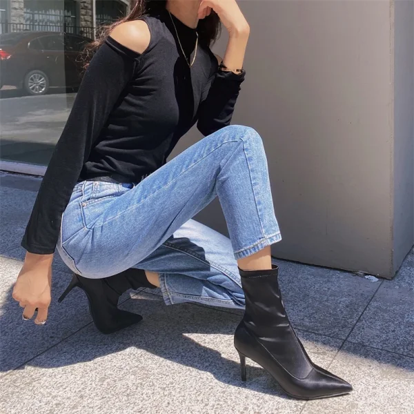 Modest / Simple Beige Street Wear Ankle Womens Boots 2020 9 cm Stiletto Heels Pointed Toe Boots