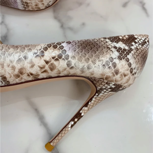 Amazing / Unique Cocktail Party Snakeskin Print Pumps 2020 Leather 10 cm Stiletto Heels Pointed Toe Pumps
