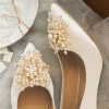 Elegante Schöne Ivory / Creme Satin Perle Brautschuhe 2020 Leder 9 cm Stilettos Spitzschuh Hochzeit Pumps