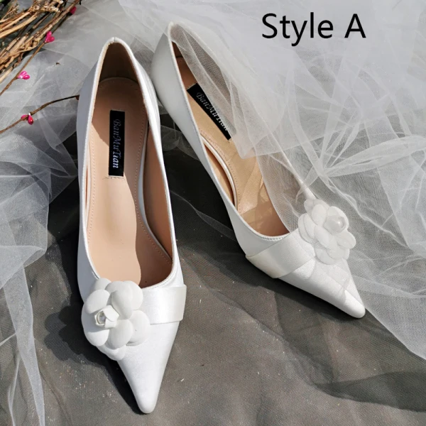 Élégant Vintage / Originale Ivoire Fleur Chaussure De Mariée 2020 Cuir 7 cm Talons Aiguilles À Bout Pointu Mariage Escarpins