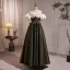 Elegant Clover Green Satin Prom Dresses 2023 A-Line / Princess Off-The-Shoulder Flower Puffy Short Sleeve Backless Floor-Length / Long Prom Formal Dresses