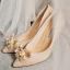 Glitter Charmant Goud Bruidsschoenen 2020 Leer Glans Pailletten Parel Rhinestone 6 cm Naaldhakken / Stiletto Spitse Neus Huwelijk Pumps