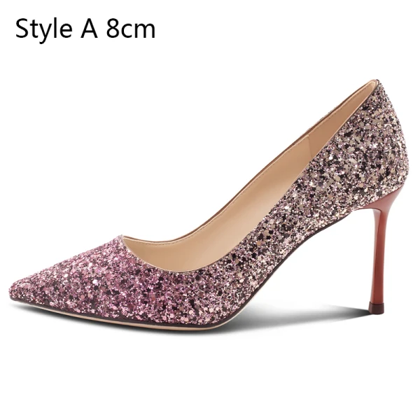 Sparkly Rose Gold Evening Party Sequins Pumps 2020 Leather 8 cm Stiletto Heels Pointed Toe Pumps