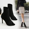 Chic / Belle Noire Vêtement de rue Tricot Bottes Femme 2020 10 cm Talons Aiguilles Peep Toes / Bout Ouvert Bottes