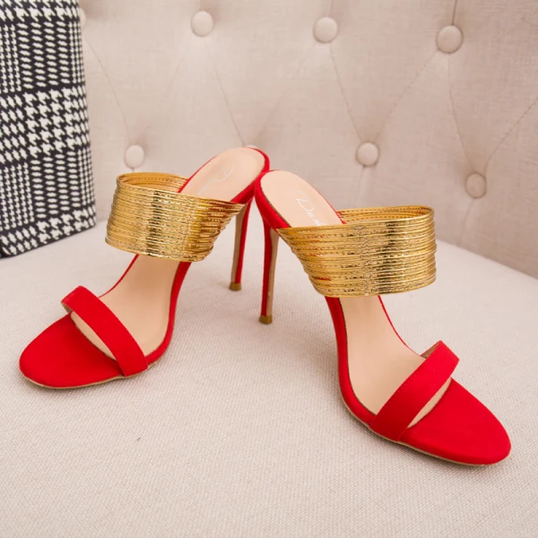 Modest / Simple Summer Black Gold Womens Sandals 2018 Casual Suede Leather 10 cm Stiletto Heels Open / Peep Toe High Heels