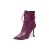 Klassisch Winter Violett Freizeit Leder Stiefel Damen 2020 8 cm Stilettos Spitzschuh Stiefel