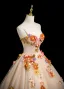 Flower Fairy Champagne Lace Flower Appliques Prom Dresses 2025 Ball Gown Spaghetti Straps Sleeveless Backless Formal Dresses