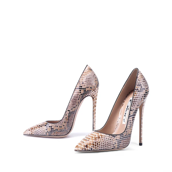 Sexy Schlangenhautmuster Cocktail Pumps 2020 10 cm Stilettos Spitzschuh Pumps