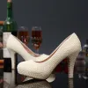 Charming Ivory Rave Club Pearl Pumps 2020 Leather 14 cm Stiletto Heels Waterproof Pointed Toe Pumps