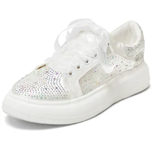 Élégant Ivoire Noeud Faux Diamant Mariage Baskets 2024 4 Cm Plateforme À Bout Rond Chaussure De Mariée