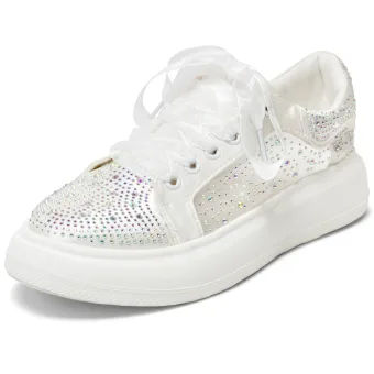 Elegant Ivory Bow Rhinestone Wedding Sneakers 2024 4 Cm Platform Round Toe Wedding Shoes