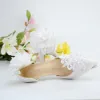 Chic Ivoire Satin En Dentelle Chaussure De Mariée 2020 Bride Cheville Fleur Perle 8 cm Talons Aiguilles À Bout Pointu Mariage Talons