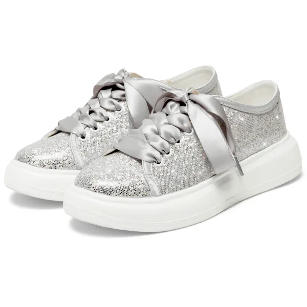 Fashion Bling Bling Silver Sequins Wedding Sneakers 2024 4 cm Platform Round Toe Wedding Shoes