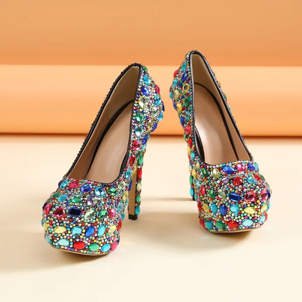 Amazing / Unique Colored Multi-Colors Rhinestone Rave Club Pumps 2020 14 cm Stiletto Heels Round Toe Pumps