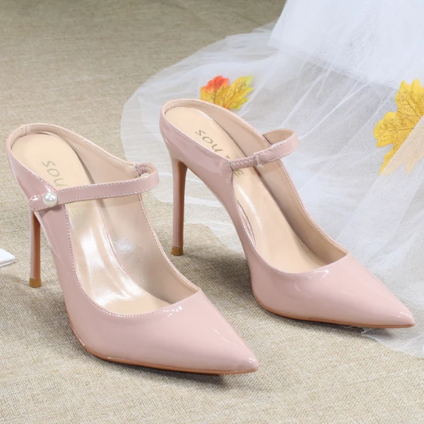 Chic / Belle Nues Désinvolte Slingbacks Escarpins 2020 Cuir Verni 10 cm Talons Aiguilles À Bout Pointu Escarpins