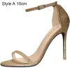 Sexy Gold Evening Party Sequins Womens Shoes 2020 Ankle Strap 10 cm Stiletto Heels Open / Peep Toe Sandals
