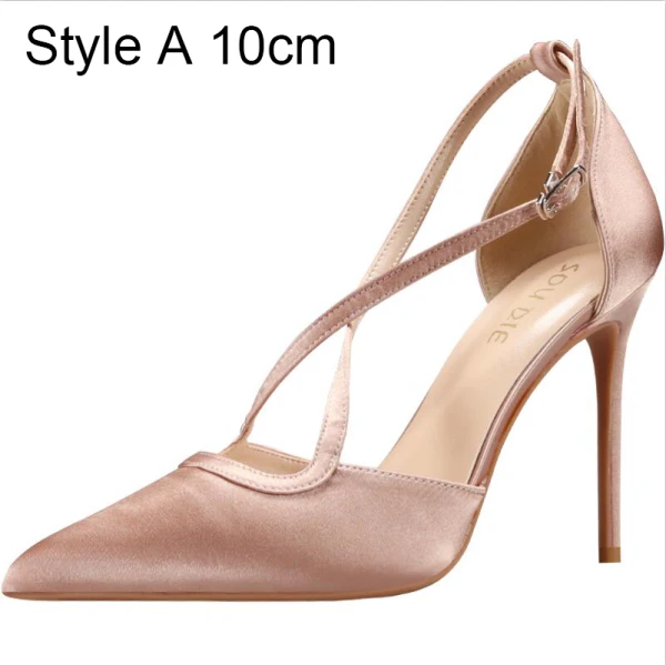 Chic / Beautiful Nude Street Wear Satin Womens Sandals 2020 X-Strap 10 cm Stiletto Heels Pointed Toe Sandals