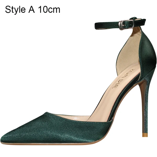 Chic / Beautiful Dark Green Satin Prom Womens Sandals 2020 Ankle Strap 10 cm Stiletto Heels Pointed Toe Sandals