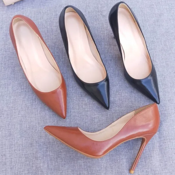 Modest / Simple Office Brown Pumps 2020 10 cm Stiletto Heels Pointed Toe Pumps
