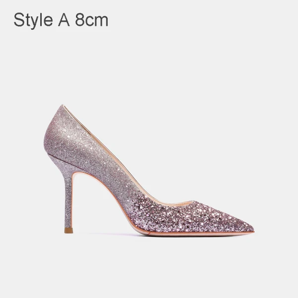 Glitzernden Rosa Hochzeit Pailletten Brautschuhe 2021 Leder 8 cm Stilettos Spitzschuh Pumps