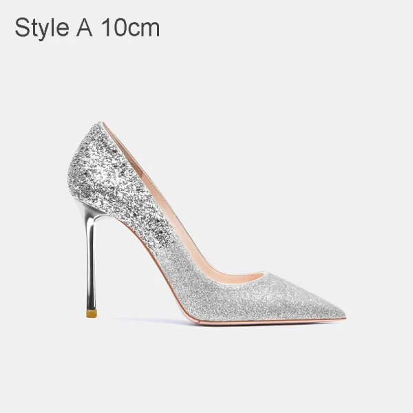 Glittrande Silver Afton Pumps 2021 Läder Glittriga / Glitter Paljetter 10 cm Stilettklackar Spetsiga Pumps