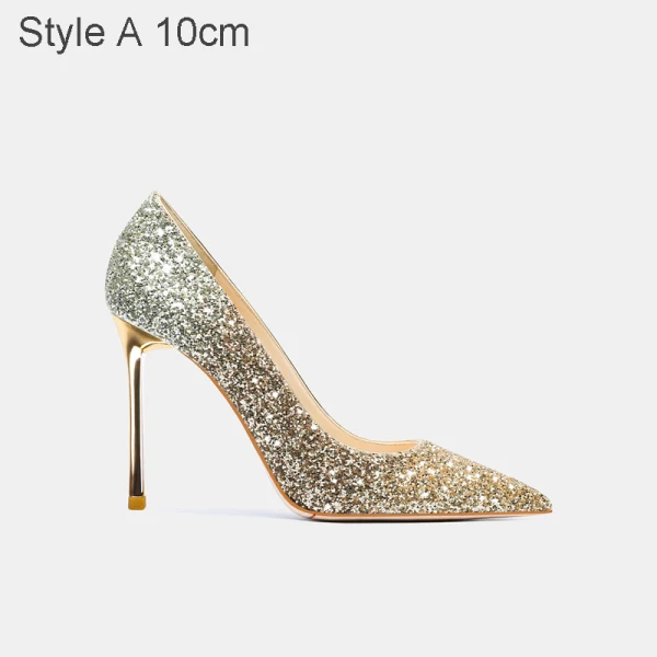 Charmant Doré Paillettes Mariage Escarpins 2021 Cuir 10 cm Talons Aiguilles À Bout Pointu Escarpins