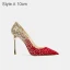 Sparkly Chic / Beautiful Gold Red Sequins Wedding Shoes 2021 Leather 10 cm Stiletto Heels Pointed Toe Wedding Pumps