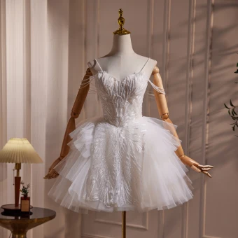Sexy White Beading Lace Flower Cascading Ruffles Short Party Dresses 2024 Spaghetti Straps Sleeveless Backless Cocktail Party Evening Party Formal Dresses