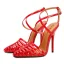 Sexy Noire Club de carnaval Cuir Verni Sandales Femme 2021 X-Strap 12 cm Talons Aiguilles À Bout Pointu Sandales
