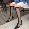Sexy Blozen Roze Straatkleding Doorboord Dames Laarzen 2021 Mid Kalf 7 cm Naaldhakken / Stiletto Spitse Neus Laarzen