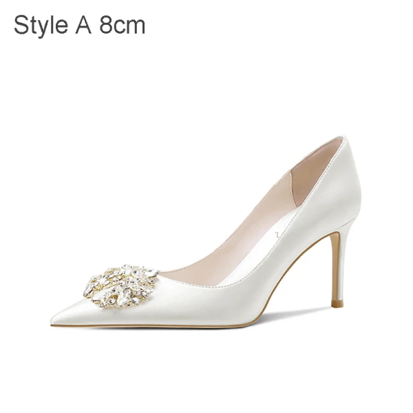 Edles Satin Ivory / Creme Strass Brautschuhe 2021 8 cm Stilettos Spitzschuh Hochzeit Pumps