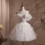 Fashion White Pearl Appliques Cascading Ruffles Party Dresses 2024 Short Ball Gown Spaghetti Straps Short Sleeve Backless Evening Party Formal Dresses