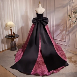 Mode Fuchsia Ruche Bloem Galajurken 2024 Baljurk Strapless Mouwloos Ruglooze Strik Rechter Trein Gala Gelegenheid Jurken