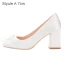 Élégant Ivoire Faux Diamant Noeud Chaussure De Mariée 2021 Satin 7 cm Talons Épais Pied Carré Mariage Escarpins