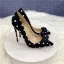 Härlig Svarta Tidsbeställning Prickig Pumps 2021 Satin Rosett 12 cm Stilettklackar Spetsiga Pumps