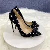 Lovely Black Dating Spotted Pumps 2021 Satin Bow 12 cm Stiletto Heels Pointed Toe Pumps
