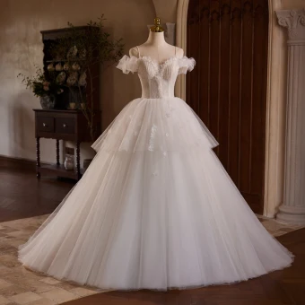 Charmant Légère Blanche Perlage En Dentelle Fleur Appliques Robe De Mariée 2024 Robe Boule Bretelles Spaghetti Sans Manches Dos Nu Longue Mariage