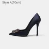 Classic Navy Blue Evening Party Rhinestone Pumps 2021 Leather 10 cm Stiletto Heels Pointed Toe Pumps
