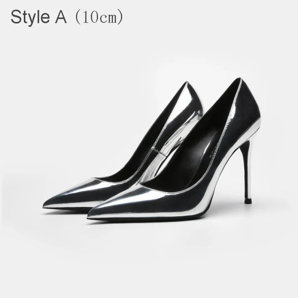 Chic / Belle Argenté Bureau OL Cuir Escarpins 2021 10 cm Talons Aiguilles À Bout Pointu Escarpins
